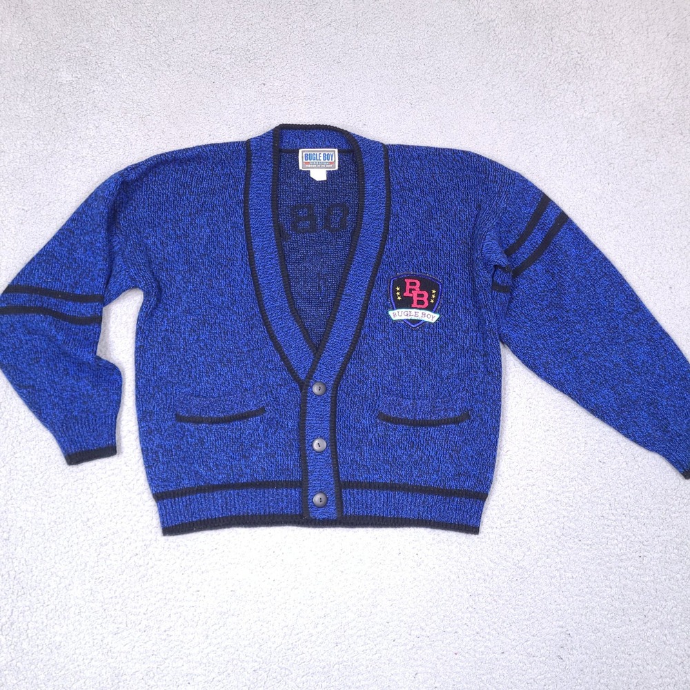 Vintage 90s Bugle Boy Men's Cardigan Medium Global Challenge Two Pocket‎ Sweater